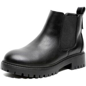 🆕Black Faux Leather Ankle Boots for Women, Waterproof, Chunky Heel, Comfortable